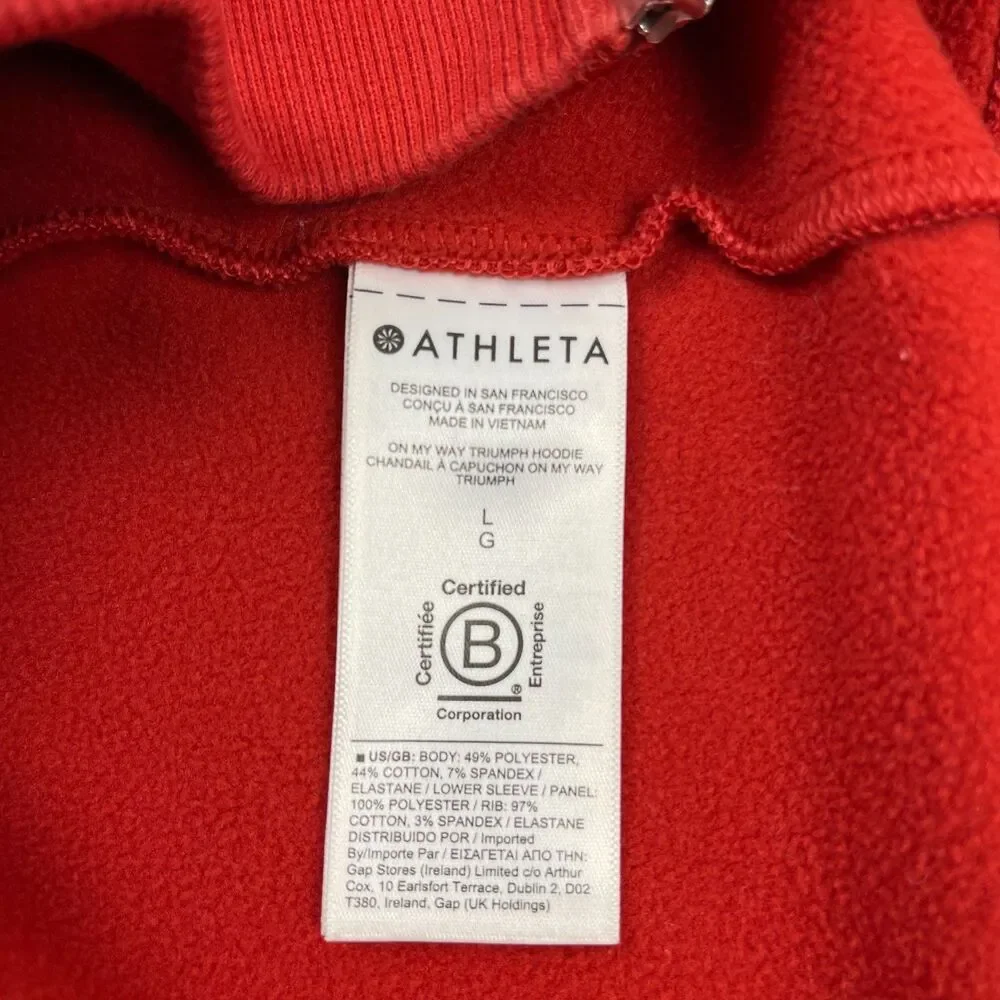 Athleta Women's On My Way‎ Triumph Hoodie Large Red Rust Zip‑Up Balloon Sleeve - Picture 13 of 13